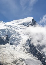 High alpine mountain landscape, glaciated mountain peak, La Jonction, Chamonix, Haute-Savoie,