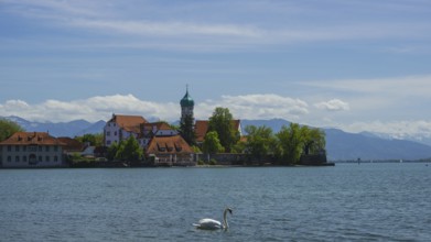 Baroque Church of St George and Castle, moated castle, Lake Constance, Bavaria, Germany, Europe