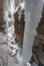 Icicle in a gorge, gorge, winter, ice, snow, river, Partnachklamm, Garmisch-Partenkirchen, Upper