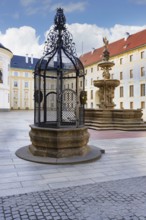 Prague Castle, Second courtyard and Leopold fountain, Prague, Czech Republic, Europe