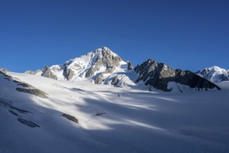 High alpine mountain landscape, summit of the Aiguille de Chardonnet and Glacier du Tour, glaciers