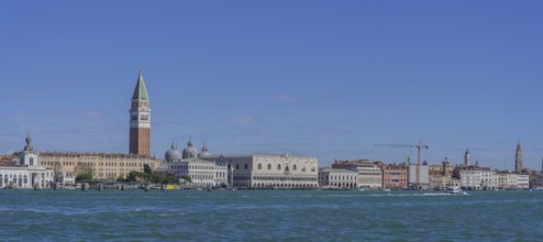 St Mark's Square tower and Palazzo Ducale seen from the vaporetto, Venice, Metropolitan City of