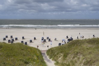 Beach chairs on the sandy beach, dunes, North Sea coast, Lower Saxony Wadden Sea National Park,