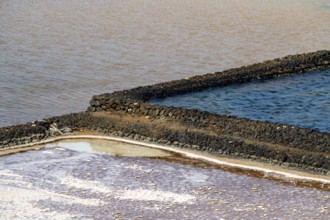 Sea salt extraction, Janubio salt works, Salinas de Janubio, Lanzarote, Canary Islands, Spain,