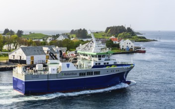 Kolumbus Ferry in Harbour, HAUGESUND, North Sea in Rogaland County, Åkrafjord, Norway, Europe