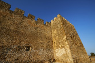 Evening light, super wide angle, tower, walls, battlements, Frangokastello, Venetian fortress,