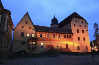 Imperial Palace in Forchheim, illuminated during the Christmas market, Upper Franconia, Bavaria,