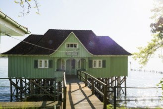 Aeschacher Bad, bathhouse, historic pile dwelling, Lindau, Lake Constance, Bavaria, Germany, Europe