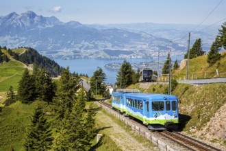 Rigi railway on Mount Rigi in the Alps in Rigi, Switzerland, Europe