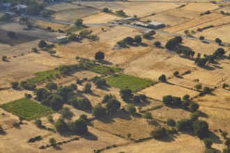 Aerial view of agricultural land with roads and buildings, Askifou Plateau, Askifou, Sfakia, West