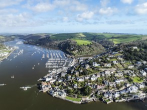 Dartmouth and Kingswear over River Dart from a drone, Devon, England, United Kingdom, Europe