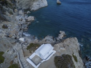 Chapel in the bay of St Anna, Amorgos, Cyclades, Greece, Europe