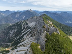 Aerial view, summit and degree, Bavarian and Austrian Schinder, Tegernsee mountains in the Mangfall