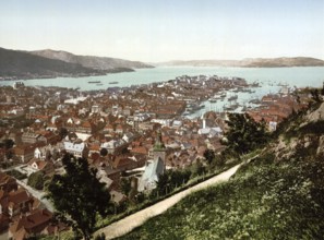 General view of Fjeldveien, Bergen, Norway, View from 1885, Historic, digitally restored