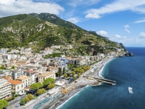 Maiori from a drone, Amalfi Coast, Salerno, Campania, Italy, Europe