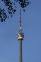 Stuttgart TV tower lights up in the national colours of black, red and gold for the 2024 European