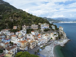 Cetara from a drone, Amalfi Coast, Salerno, Campania, Italy, Europe