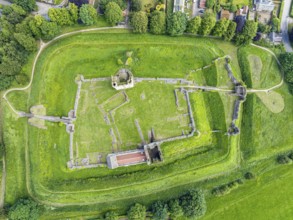 Helmsley Castle from a drone, North York Moors National Park, North Yorkshire, England, United