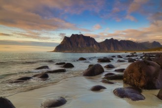 Evening atmosphere at Uttakleiv beach, Leknes, Nordland, Lofoten, Norway, Europe