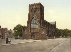 Gothic abbey church in Shrewsbury, West Midlands, England, around 1890, Historic, digitally