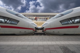 Two Intercity trains ICEs coupled together, Nuremberg main station, Central Franconia Bavaria,