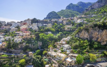 Panorama of the village in a dramatic location on the steep slopes of the coastal mountain range,