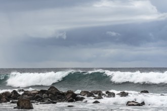 Beach and rocks, surf on Lanzarote, Spain, Europe