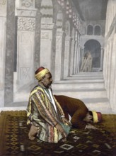 Muslims at prayer, Holy Land, Historical, Digitally restored reproduction from a 19th century