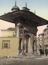 Entrance to St Sophie's Mosque, Constantinople, Turkey, Historical, digitally restored reproduction