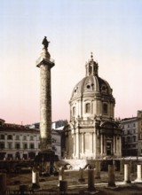 Trajan's Pillar, Rome, Italy, Historic, digitally restored reproduction from a 19th century