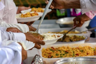 Traditional Brazilian food being served in a popular restaurant for the local low-income population