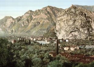 General view, Arco, Lake Garda, Italy, Historical, digitally restored reproduction from a 19th