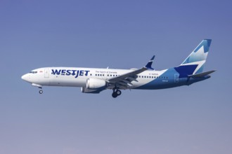 A Boeing 737-8 MAX aircraft of WestJet Airlines with the registration C-GZSG at Los Angeles