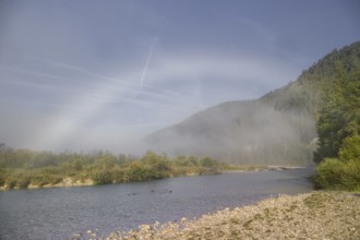 Isar valley nature conservancy area. The wild Isar river flows through its gravel bed past