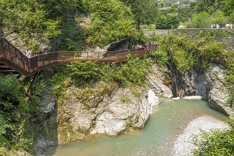 Orrido di Bellano gorge with suspension bridge, Lake Como, Lago di Como, Italy, Europe