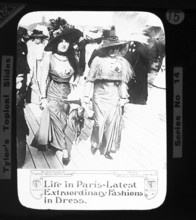 Life in Paris. The latest extraordinary dress fashions. Walter Tyler Ltd. magic lantern slide