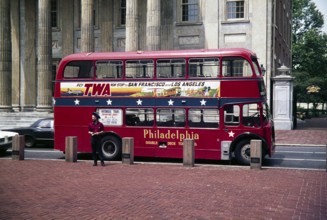 Red London double-decker bus, used for city tours, Philadelphia, Pennsylvania, USA, 1976, North