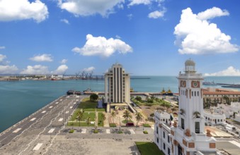 Mexico, Panoramic view of Veracruz Malecon and city port, Central America