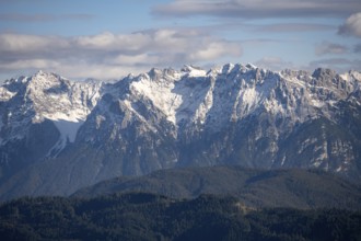 Mountain peak of the Karwendel mountains with snow in autumn, mountain panorama, view from