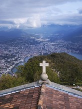 View of Lake Lugano from Monte San Salvatore, Lugano, Canton Ticino, Switzerland, Europe