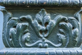 Historic architecture decorated with stylised foliage in the city centre of Eisenach, Thuringia,