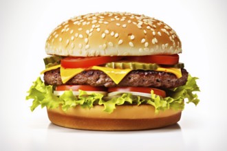 Cheeseburger on white background. KI generiert, generiert, AI generated