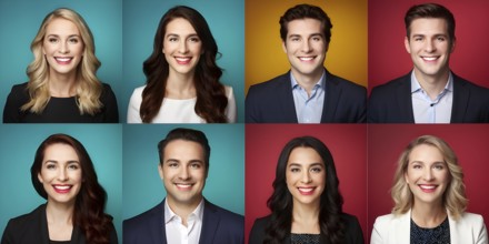 AI generated collection of headshots featuring a diverse range of smiling individuals