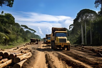 Trucks loaded with freshly cut timber wind through the narrow paths of the diminishing amazon