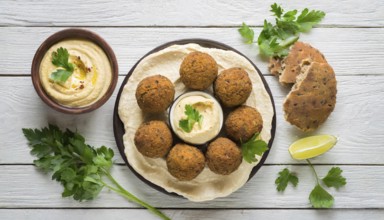 Food, falafel and hummus, products made from chickpeas, AI generated, AI generated