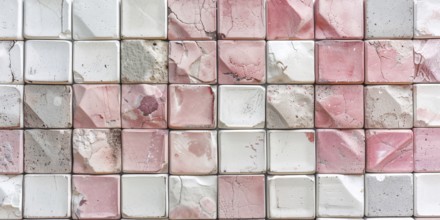 Wall with square shaped white and pink stone cubes. KI generiert, generiert, AI generated