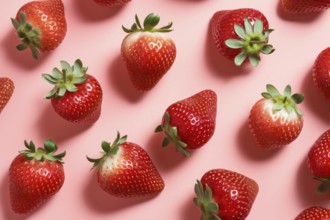 Strawberry fruits on pink background. KI generiert, generiert AI generated