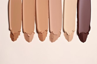 Makeup foundation swatches for different skin colors on white background. KI generiert, generiert