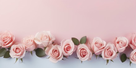 Banner with pastel pink roses in a row. KI generiert, generiert AI generated
