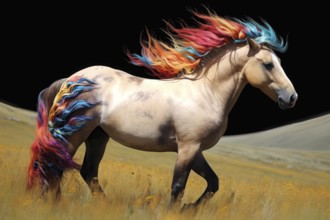 White horse with a flamboyant mane, AI generated